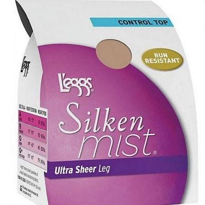 1-Pair L'eggs Silken Mist Size B Nude 94495 Control Top Ultra Sheer Leg